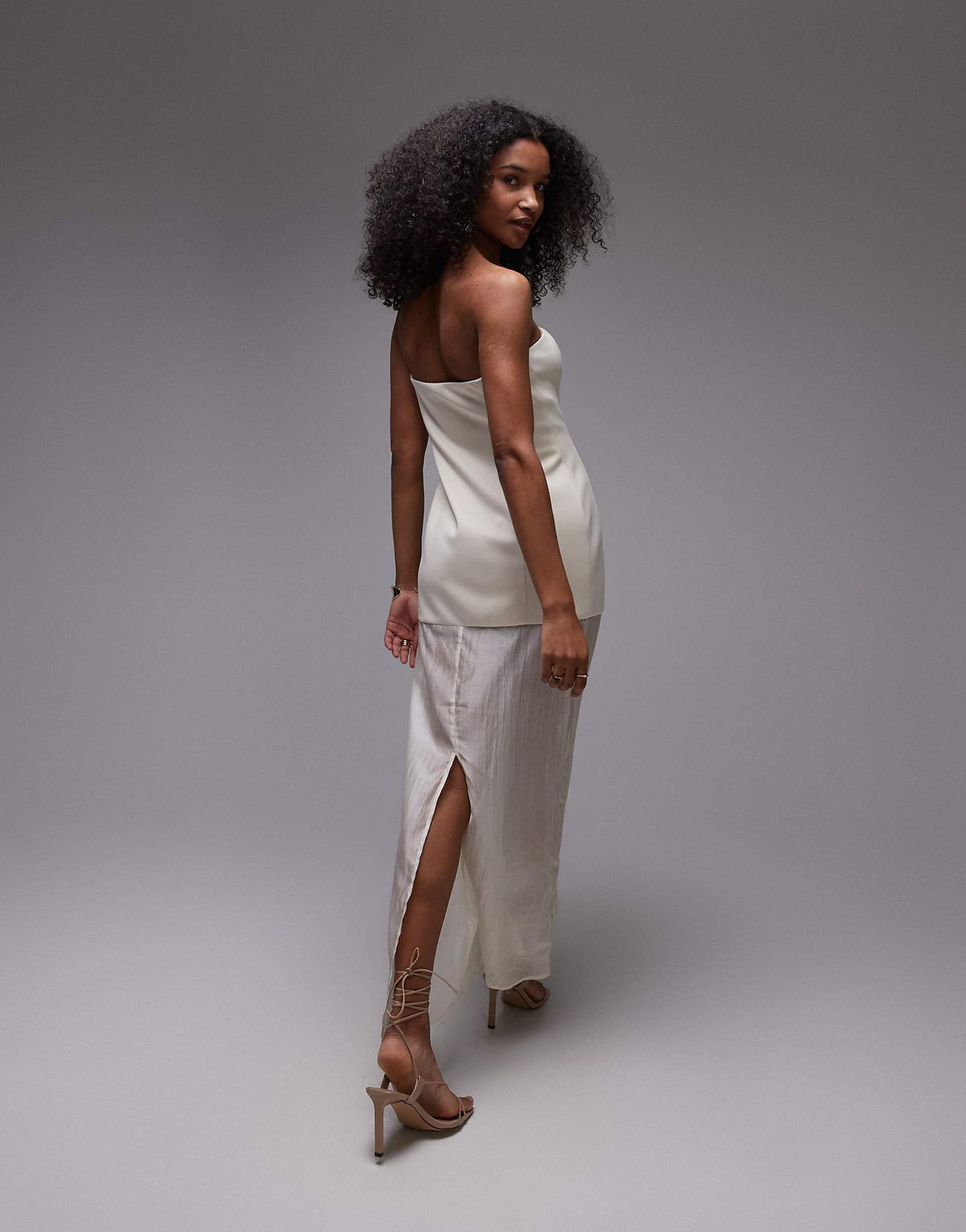 Bandeau Structured Half Sheer Maxi Dress