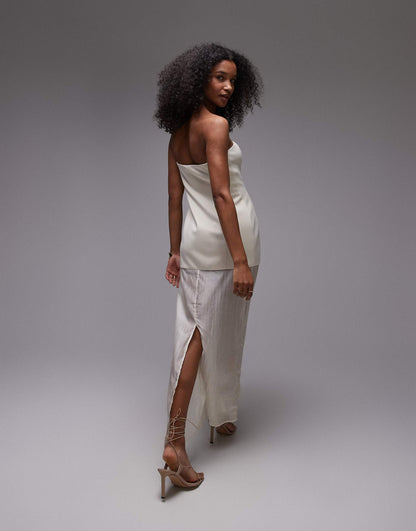 Bandeau Structured Half Sheer Maxi Dress
