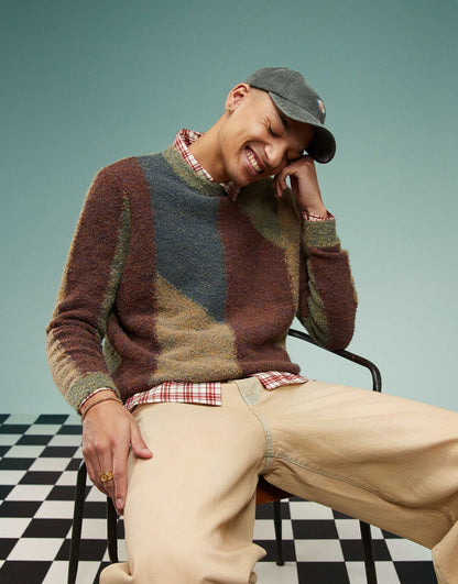 Relaxed Textured Texture Knitted Crew Neck Jumper