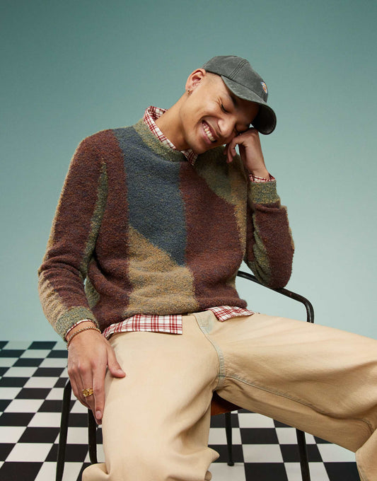 Relaxed Textured Texture Knitted Crew Neck Jumper