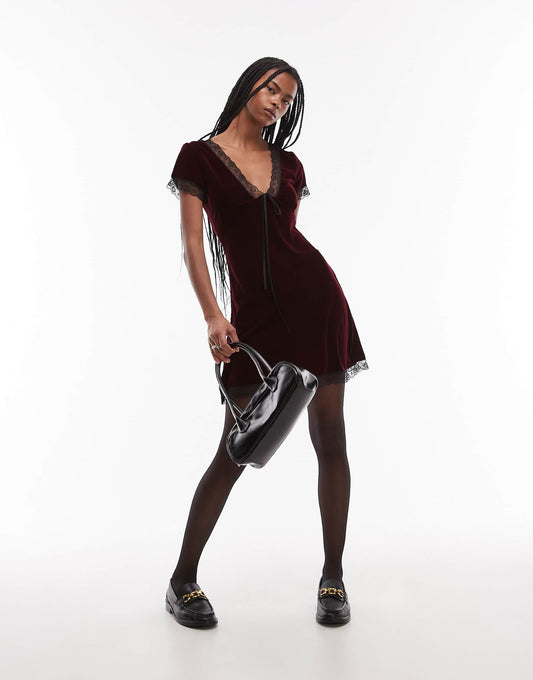 Velvet Teadress Mini With Lace Edge Trim