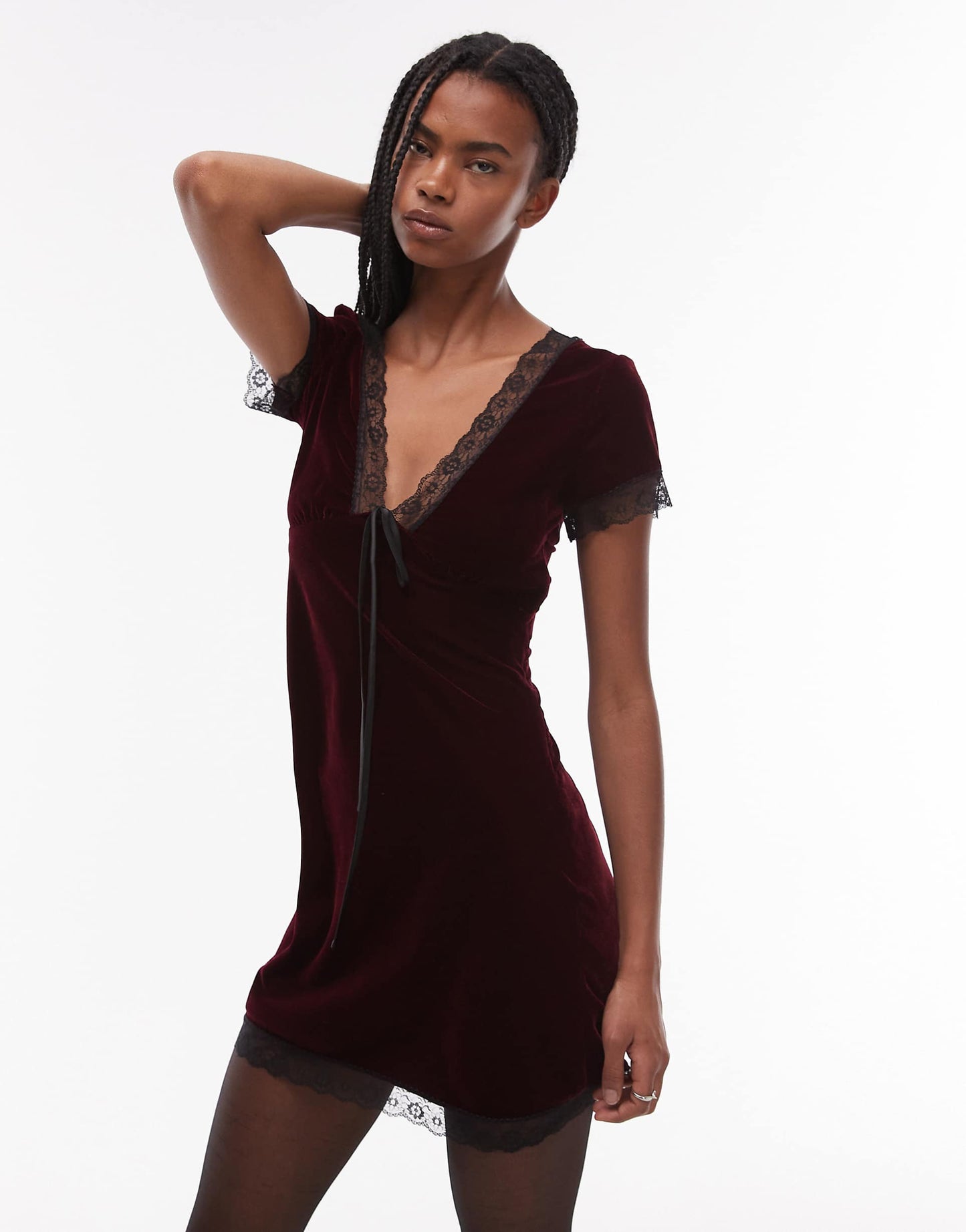 Velvet Teadress Mini With Lace Edge Trim