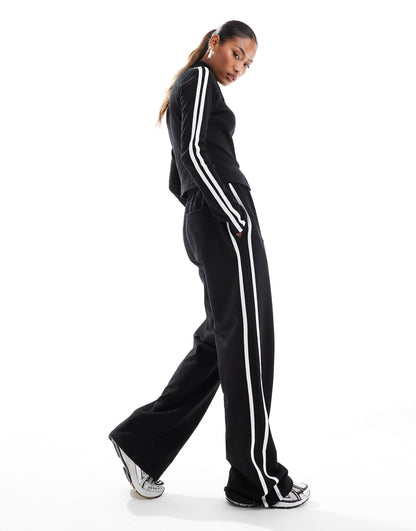 Ribbed Zip Up Stripe Sleeve Jumper Co-Ord