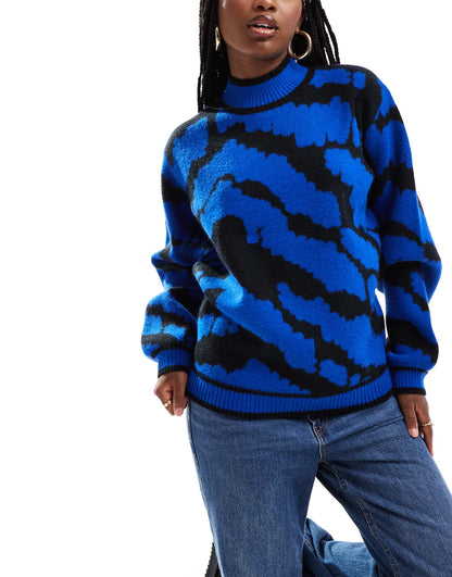 Funnel Neck Zebra Knit Jumper