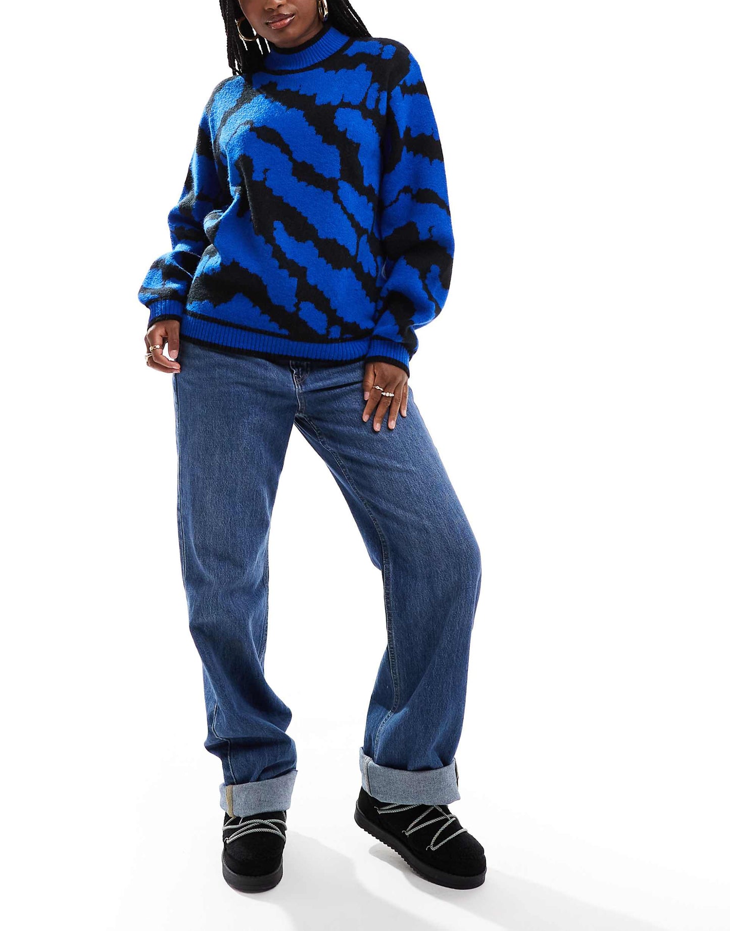 Funnel Neck Zebra Knit Jumper