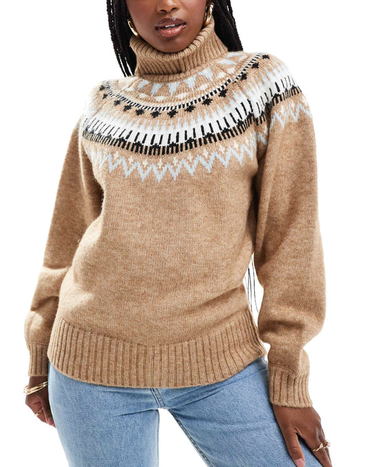 Roll Neck Jaquard Knit Jumper
