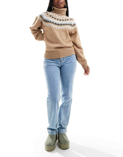 Roll Neck Jaquard Knit Jumper