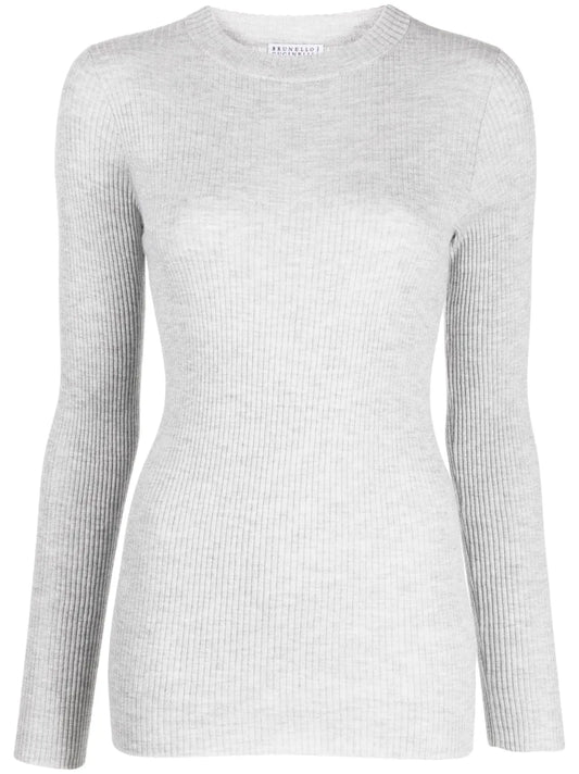 Shimmer-Effect Round-Neck Knit