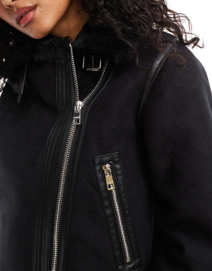 Faux Fur Trim Aviator Jacket