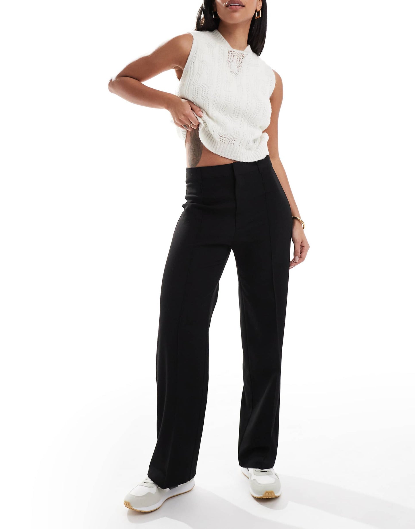 Straight Leg Tailored Trousers With Front Seam