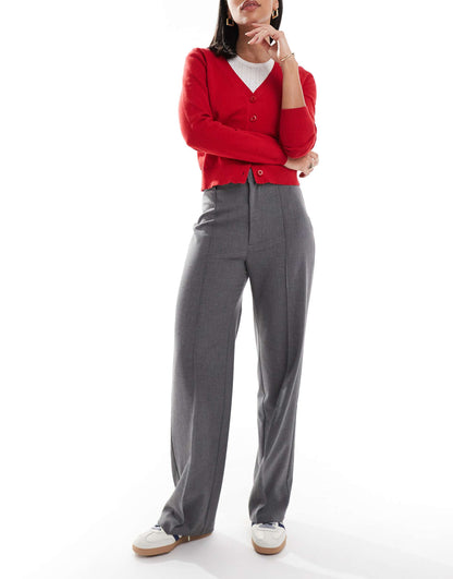 Straight Leg Tailored Trousers With Front Seam