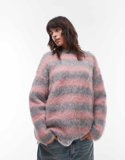 Knitted Ultra Fluffy Stripe Relaxed Jumper