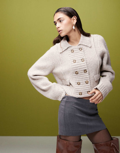 Knitted Cardigan With Collar And Pocket Detail