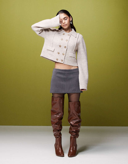 Knitted Cardigan With Collar And Pocket Detail