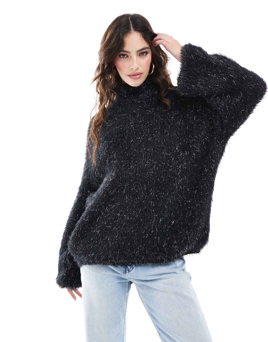 Funnel Neck Eyelash Jumper With Banana Sleeve