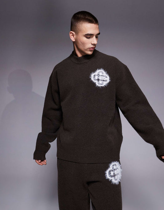 Co-Ord Fluffy Knit Emblem Jumper