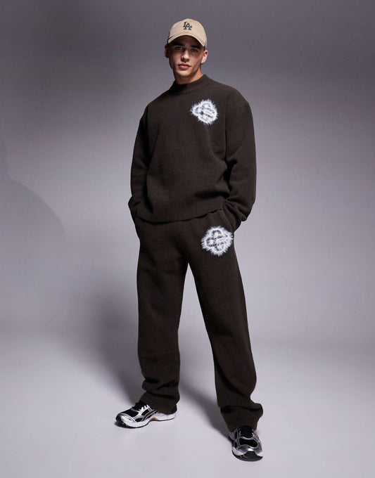 Co-Ord Fluffy Knit Emblem Joggers