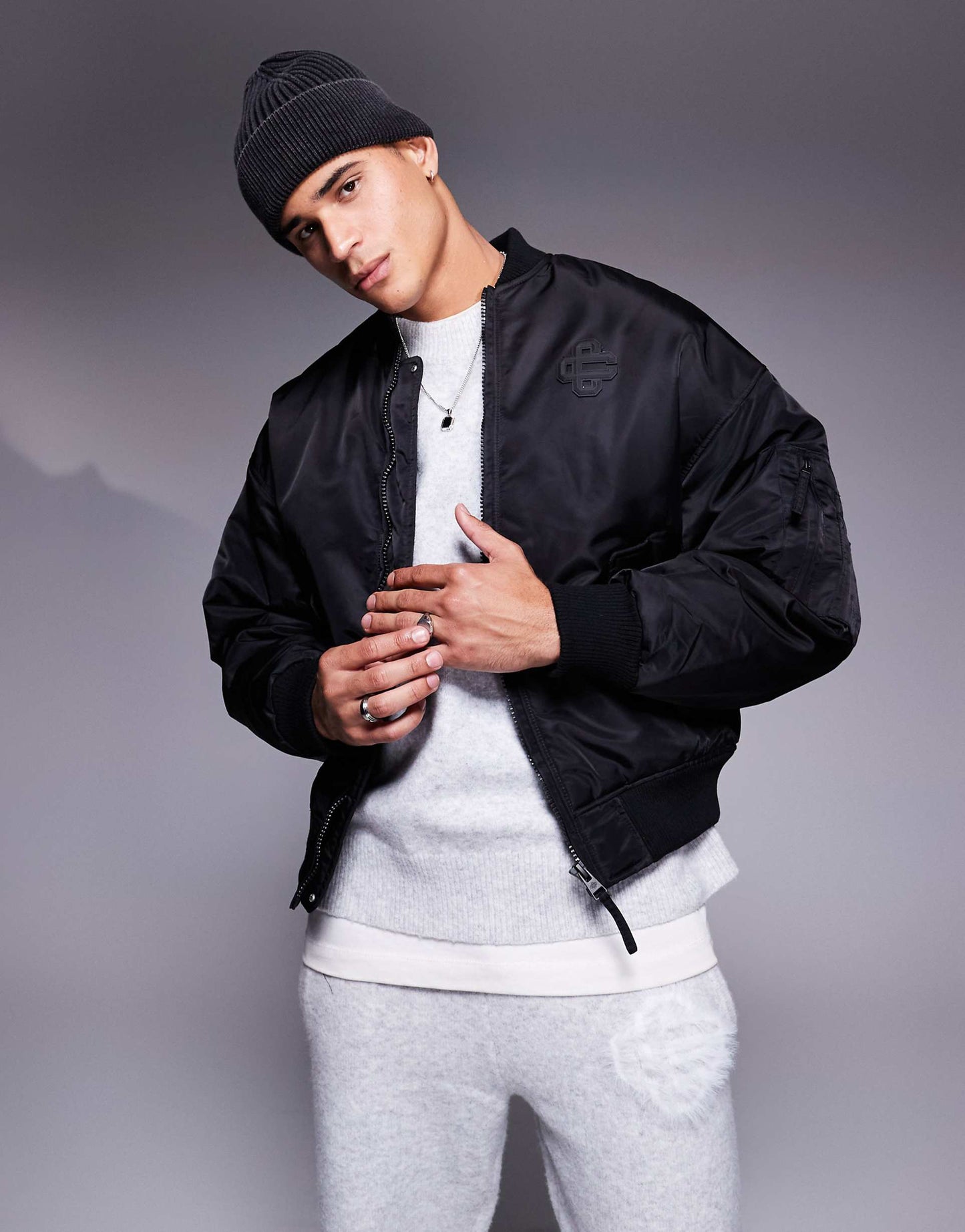 Oversized Emblem Bomber Jacket