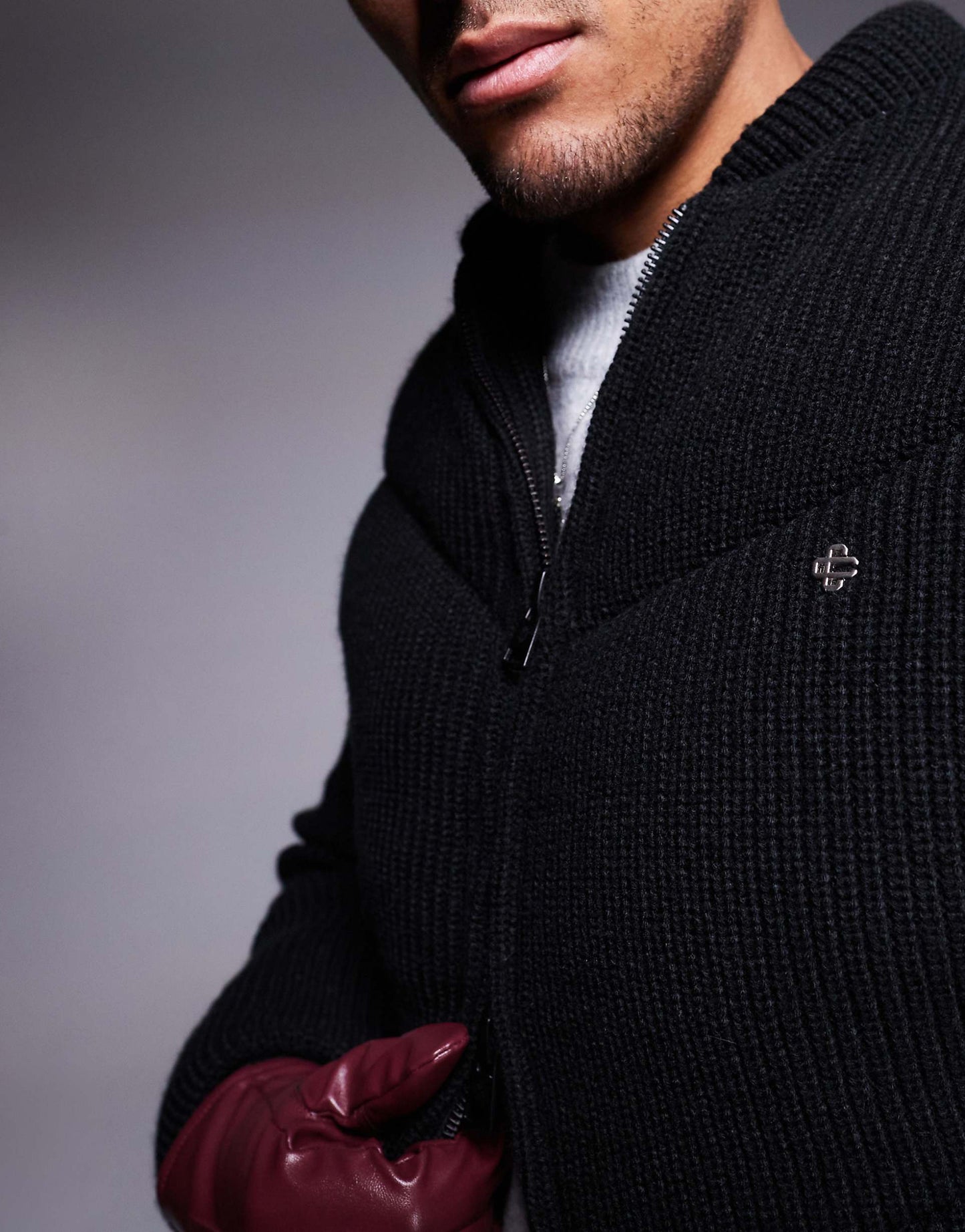 Knitted Chevron Padded Coat
