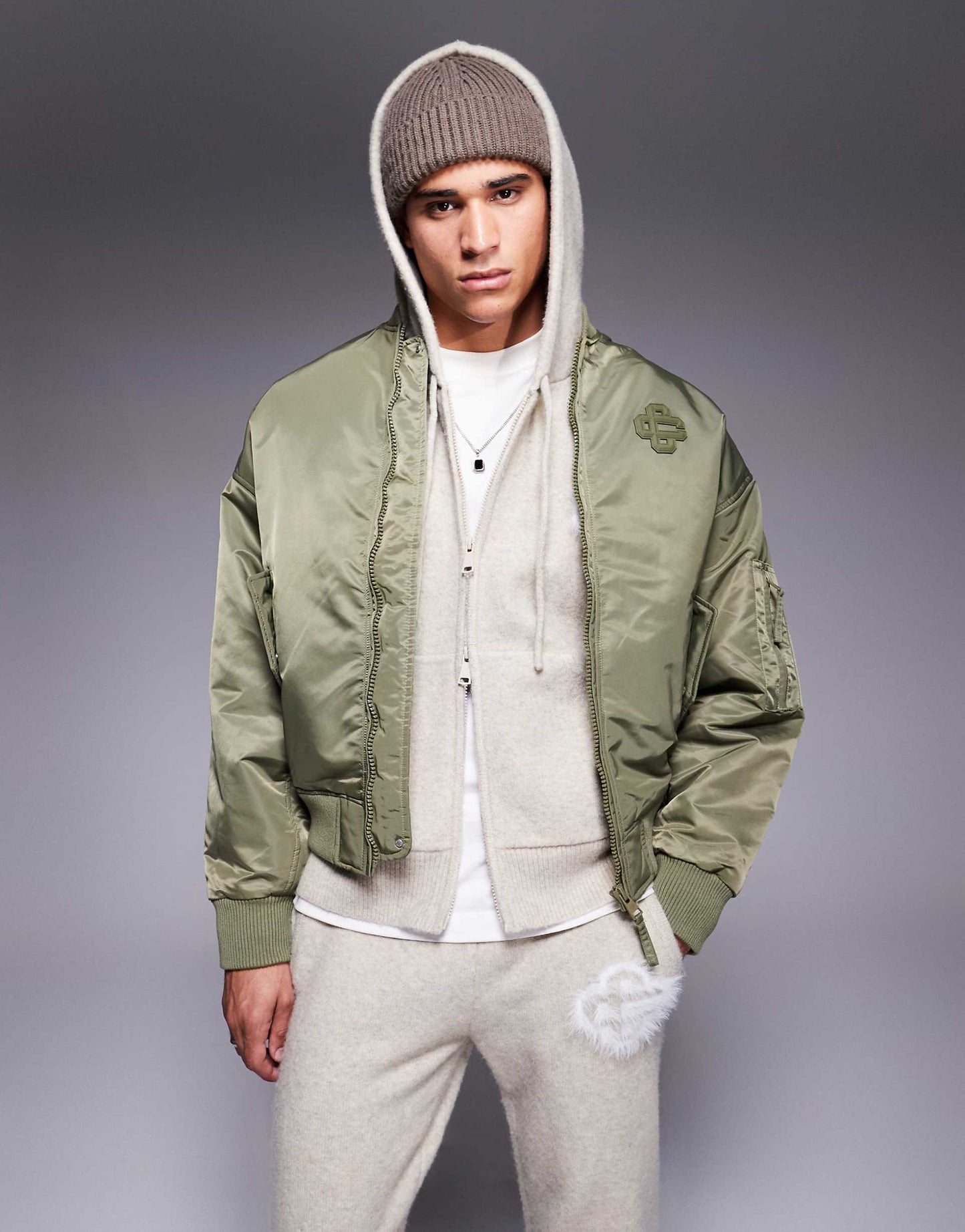 Oversized Emblem Bomber Jacket