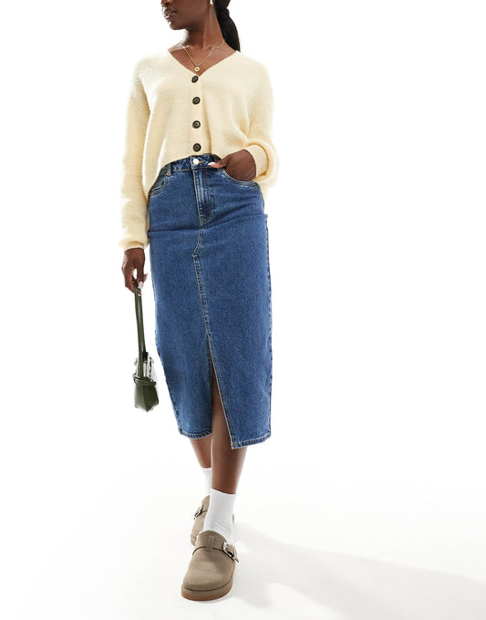 Denim Midaxi Skirt With Front Split