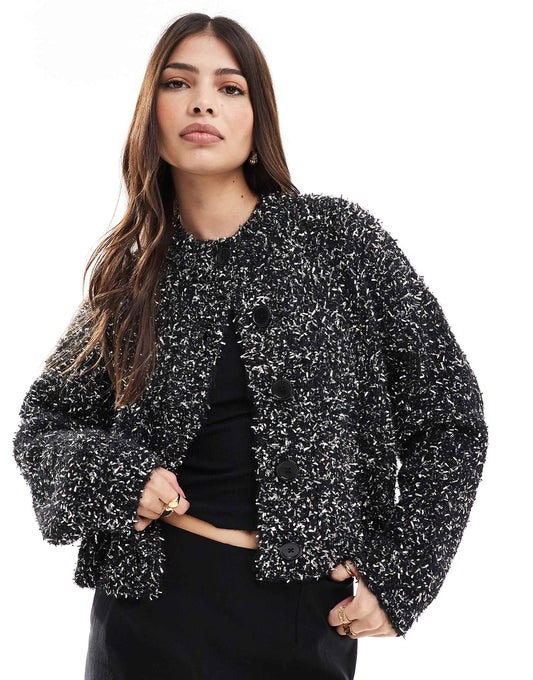 Crew Neck Christmas Cardigan With Tinsel Yarn