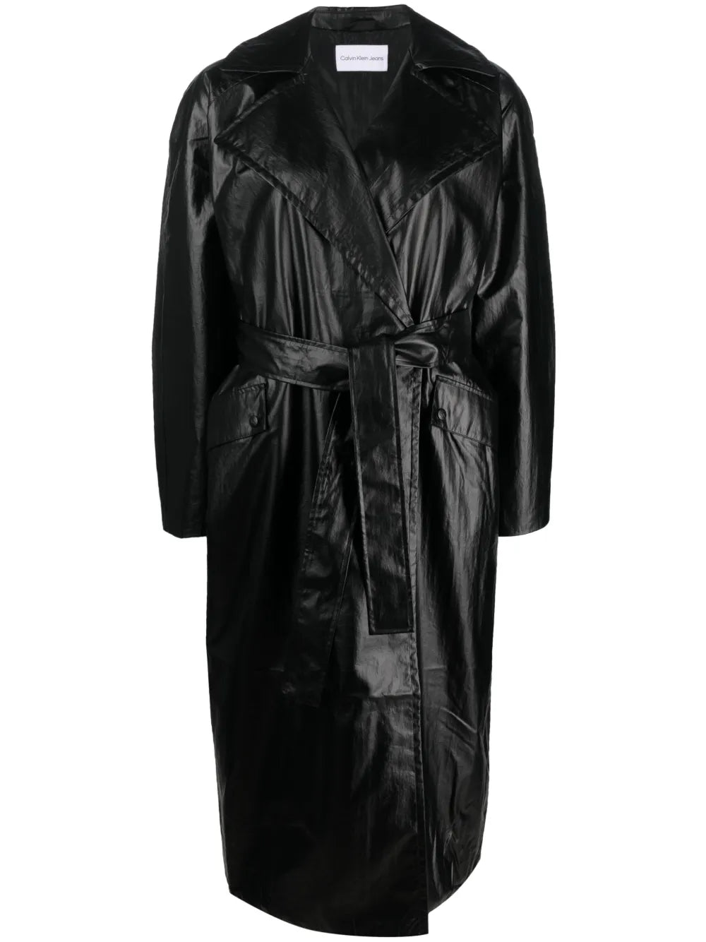 Polished-Effect Tied Trench Coat