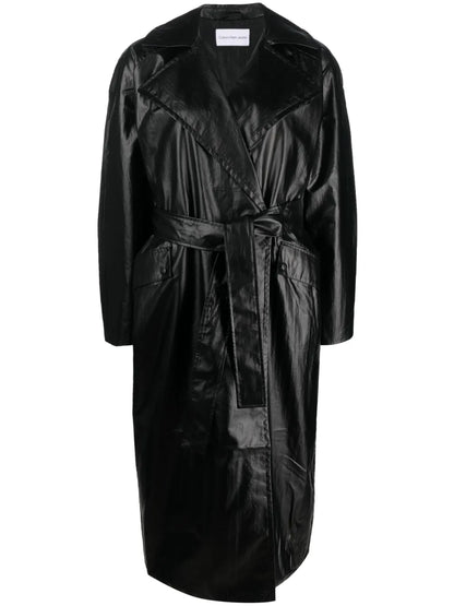 Polished-Effect Tied Trench Coat