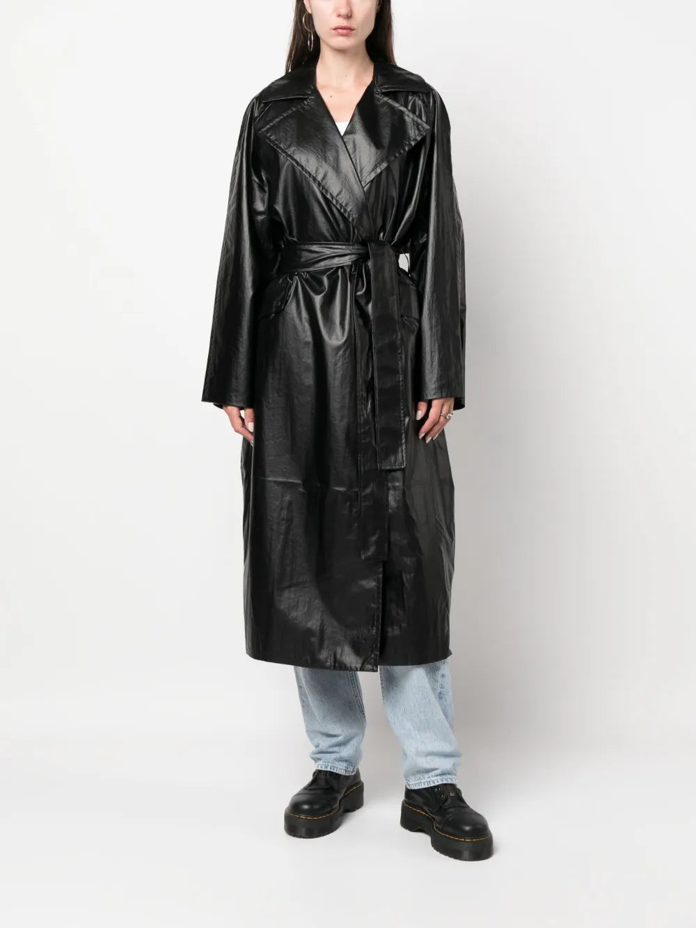 Polished-Effect Tied Trench Coat