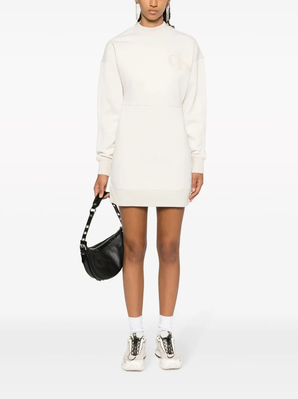 Flocked-Logo Crew-Neck Sweatshirt Minidress