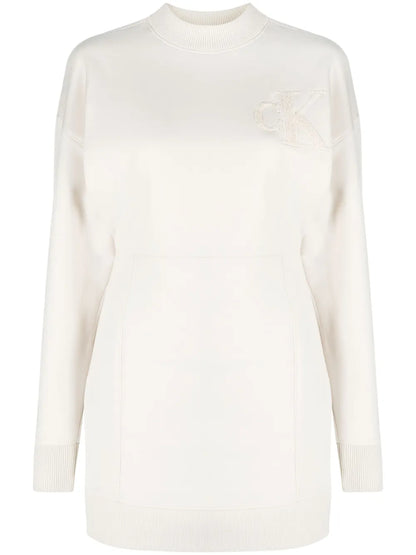 Flocked-Logo Crew-Neck Sweatshirt Minidress