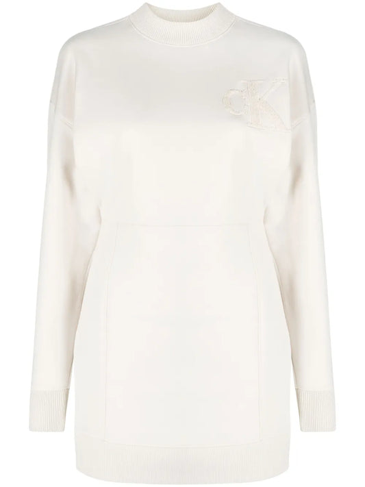 Flocked-Logo Crew-Neck Sweatshirt Minidress
