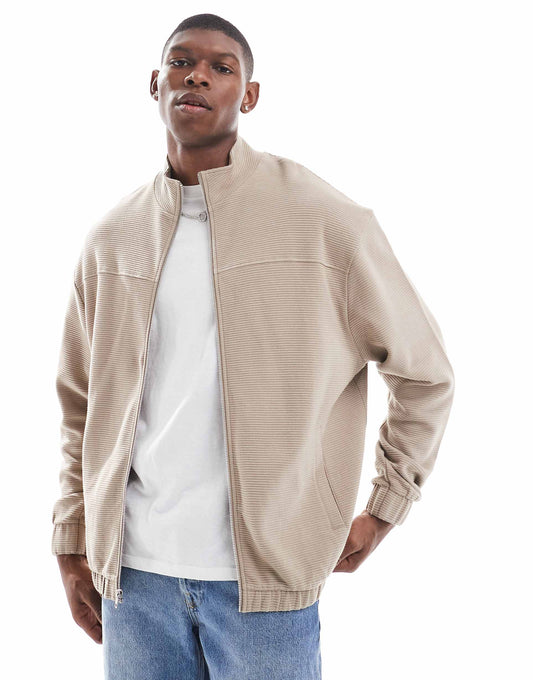 Oversized Ribbed Jersey Harrington Jacket