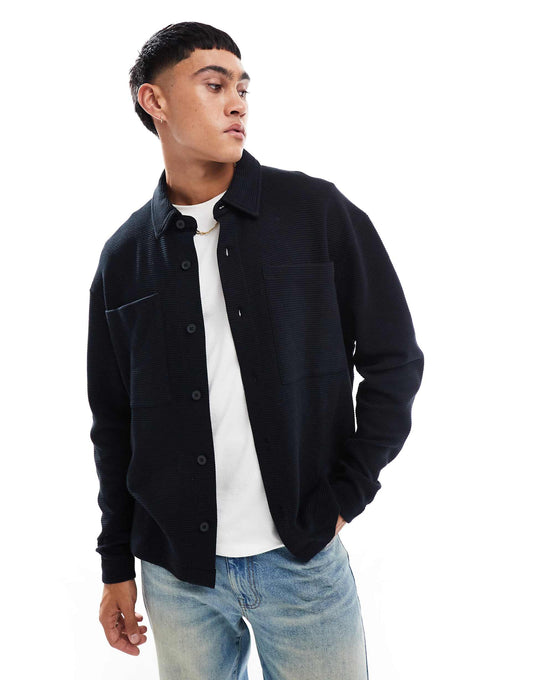 Oversized Ribbed Button Through Jersey Jacket