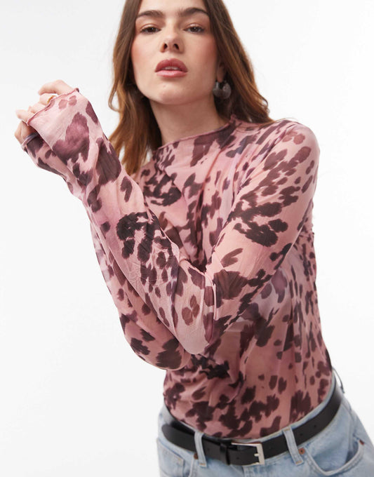 Leopard Crinkle Long Sleeve Top