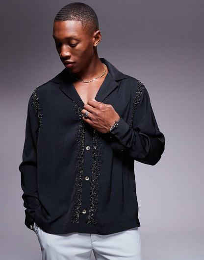 Deep Revere Shirt With Embellishment