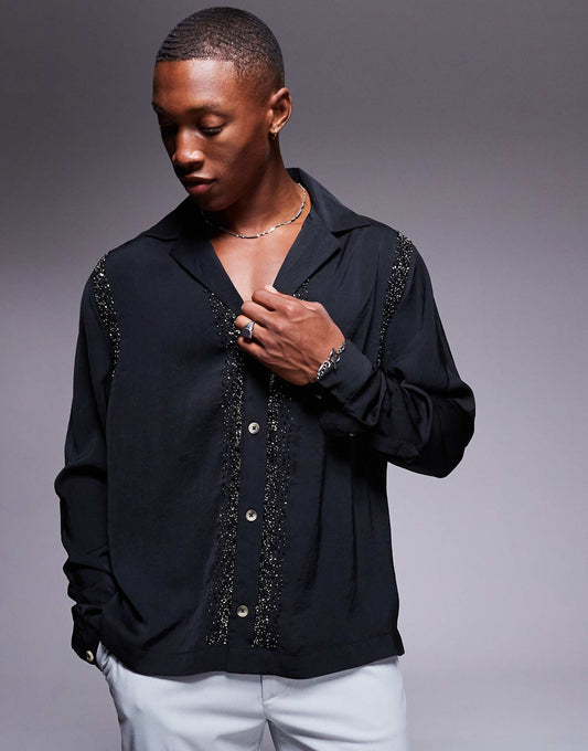 Deep Revere Shirt With Embellishment