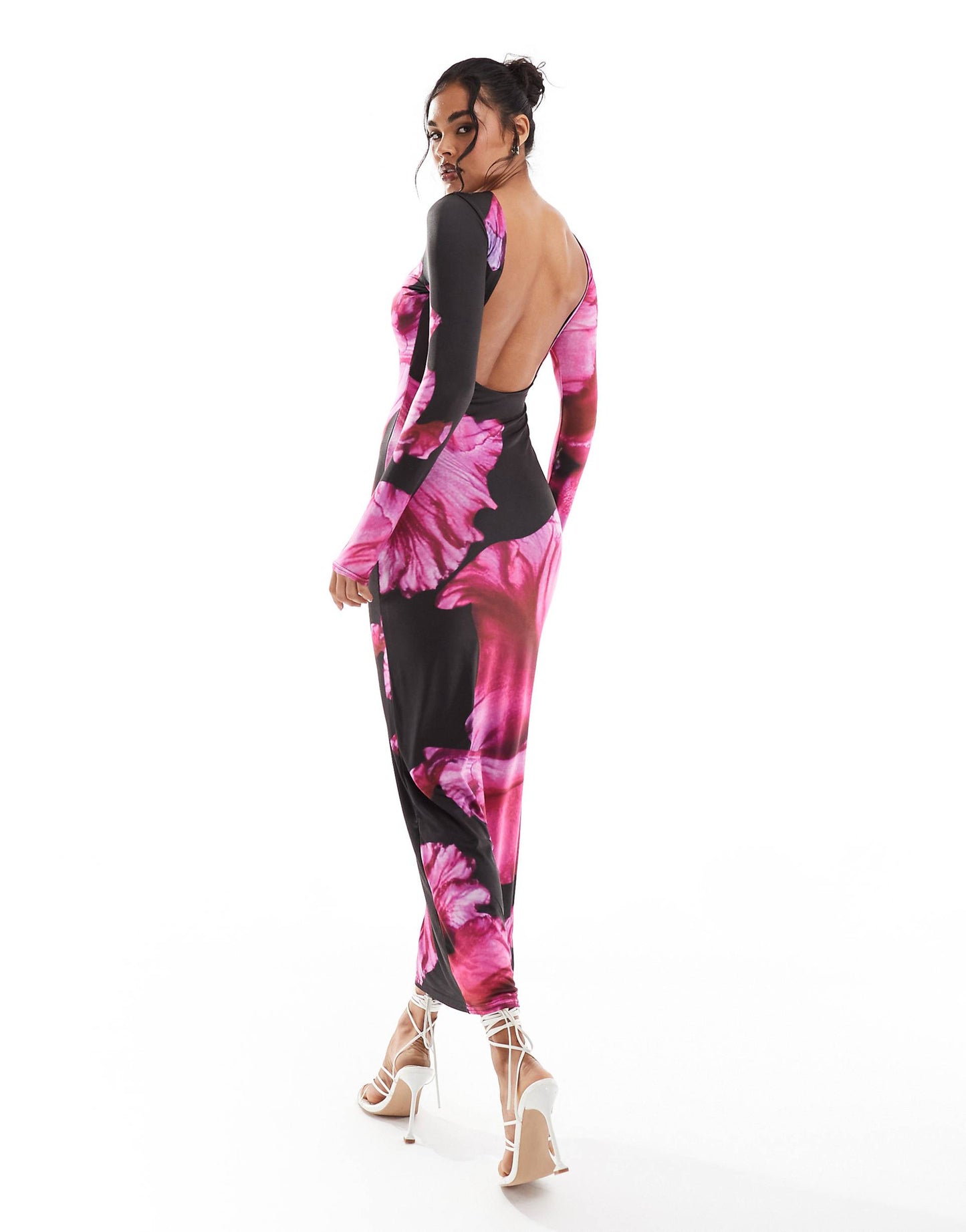 Exclusive Slinky Long Sleeve Low Back Bodycon Maxi Dress
