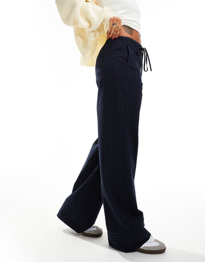 Elasticated Pinstripe Tie Front Trousers