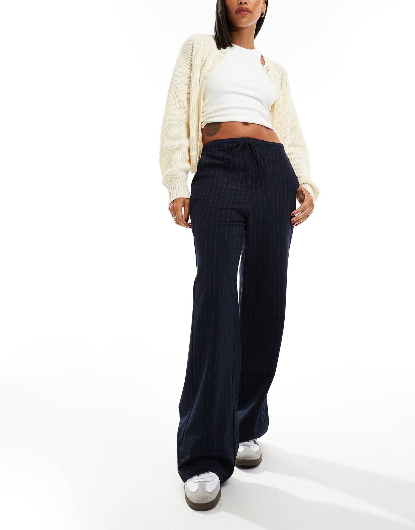 Elasticated Pinstripe Tie Front Trousers