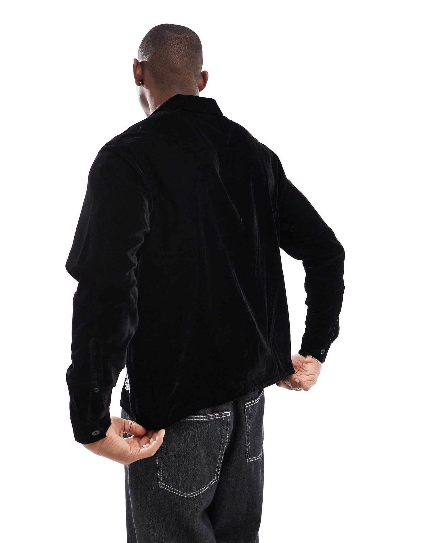 Boxy Velvet Shirt With Embroidery Border