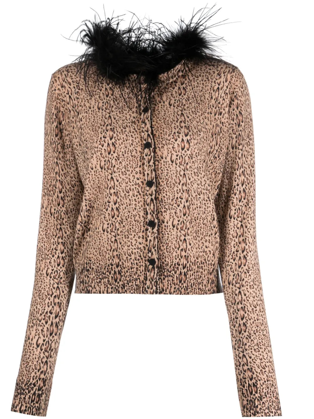 Leopard-Print Feather-Detailing Cardigan