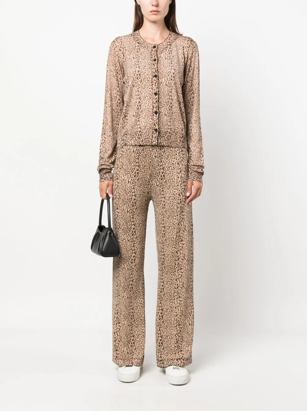 Leopard-Print Feather-Detailing Cardigan