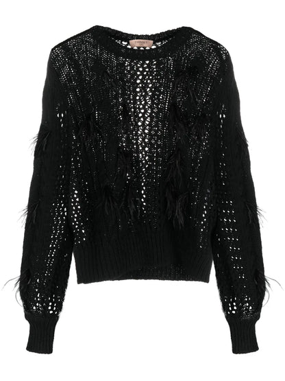 Feather-Detail Cable-Knit Jumper