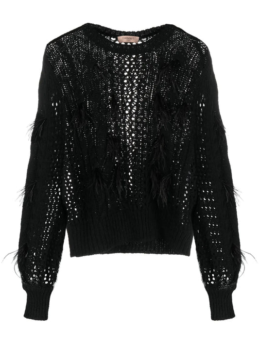 Feather-Detail Cable-Knit Jumper