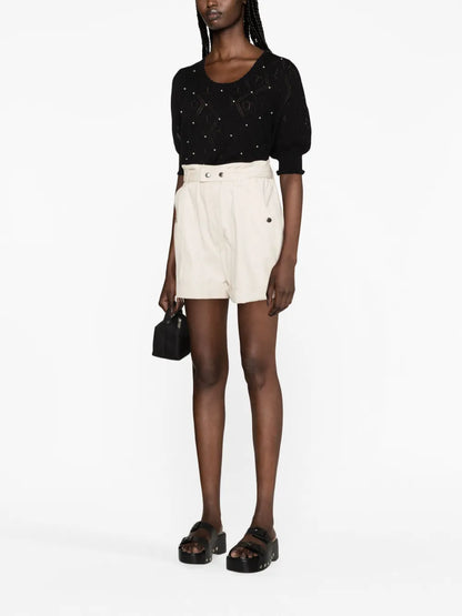 Embellished Pointelle-Knit Top