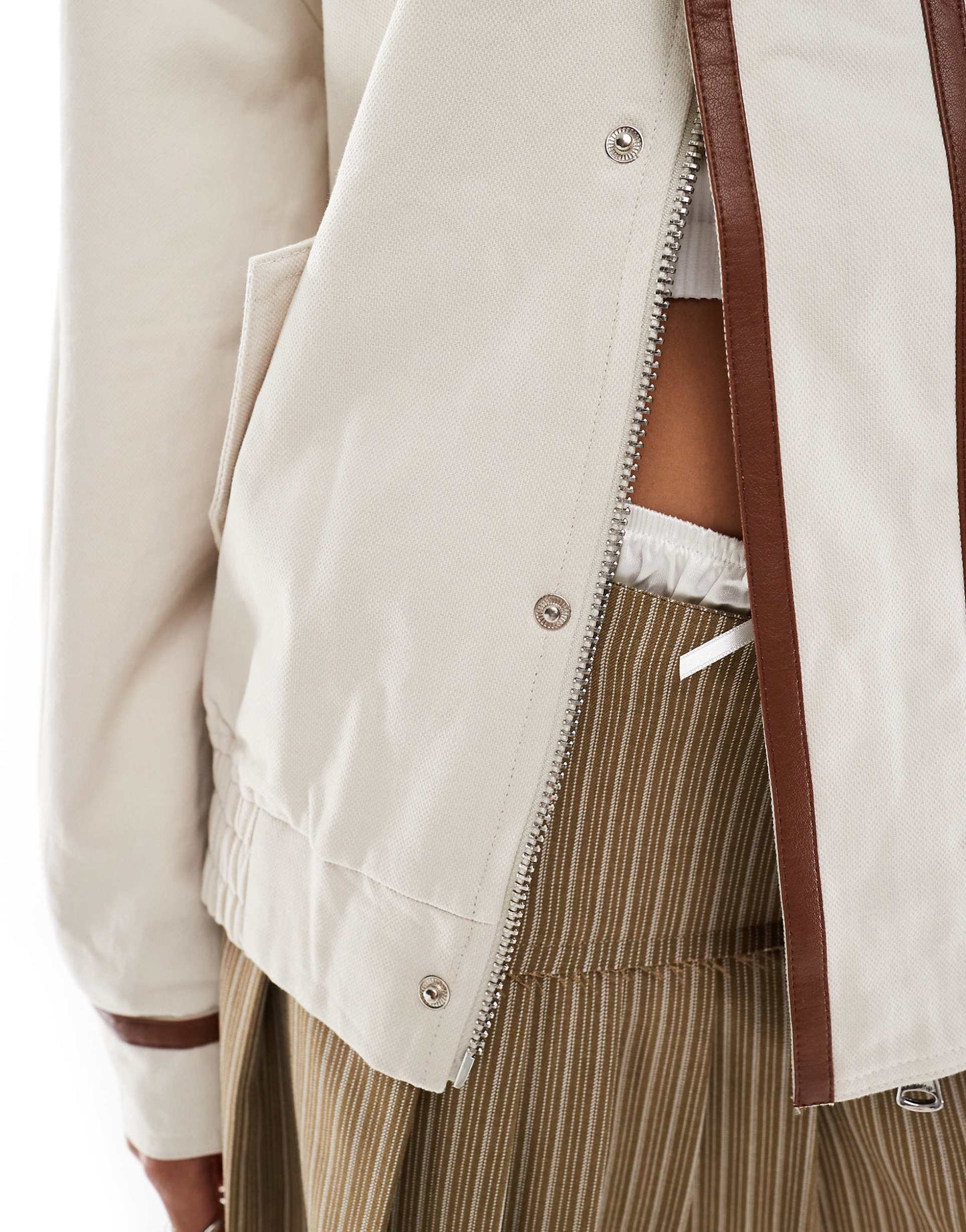 Collar Detail Bomber Jacket With Leather Look Trim