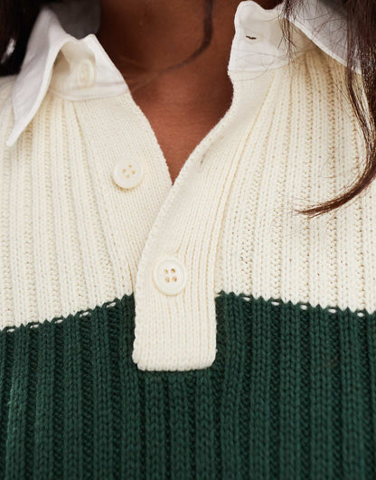 Polo Collar Rugby Stripe Knitted Jumper
