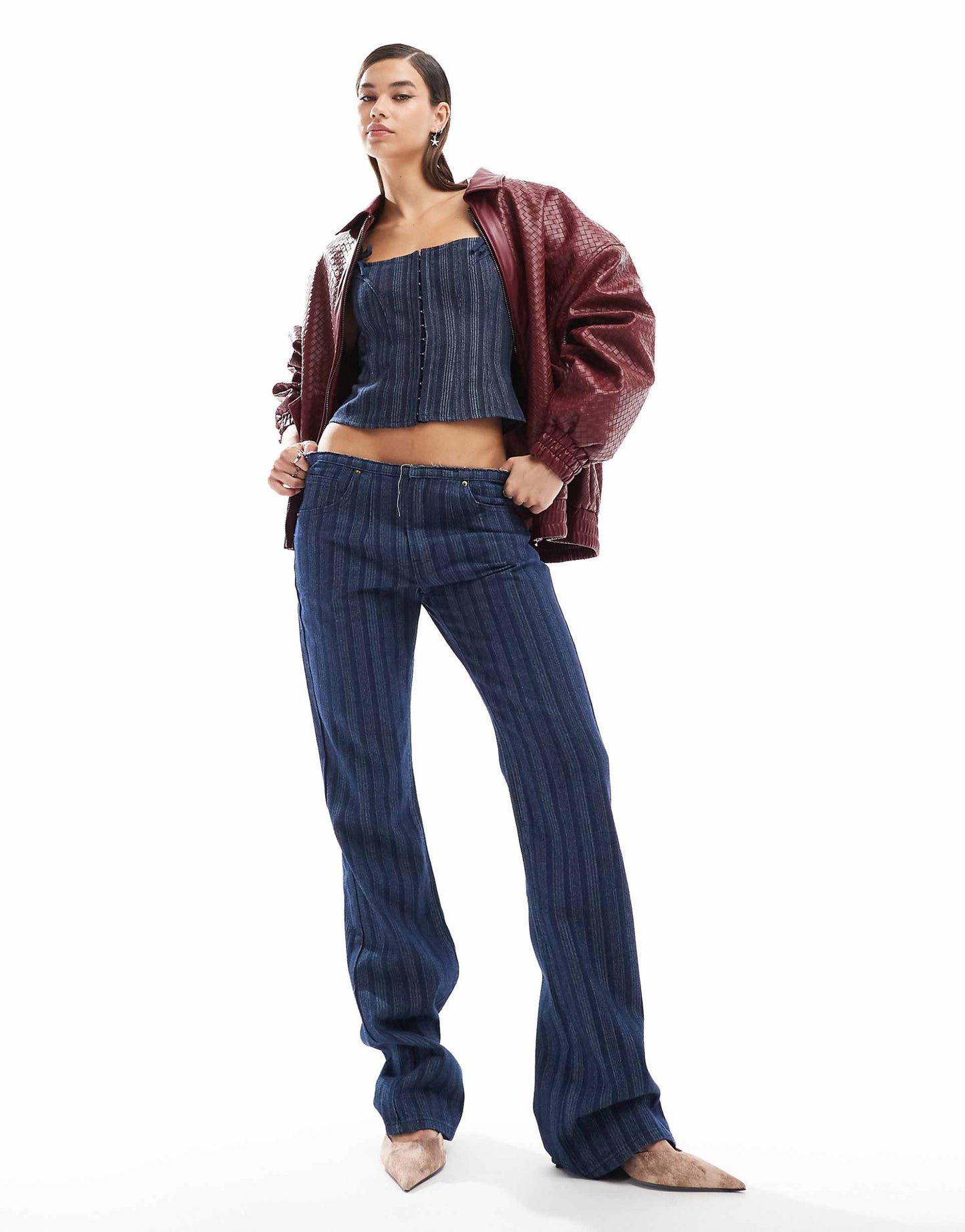 Denim Low Rise Flared Leg Jeans Co-Ord
