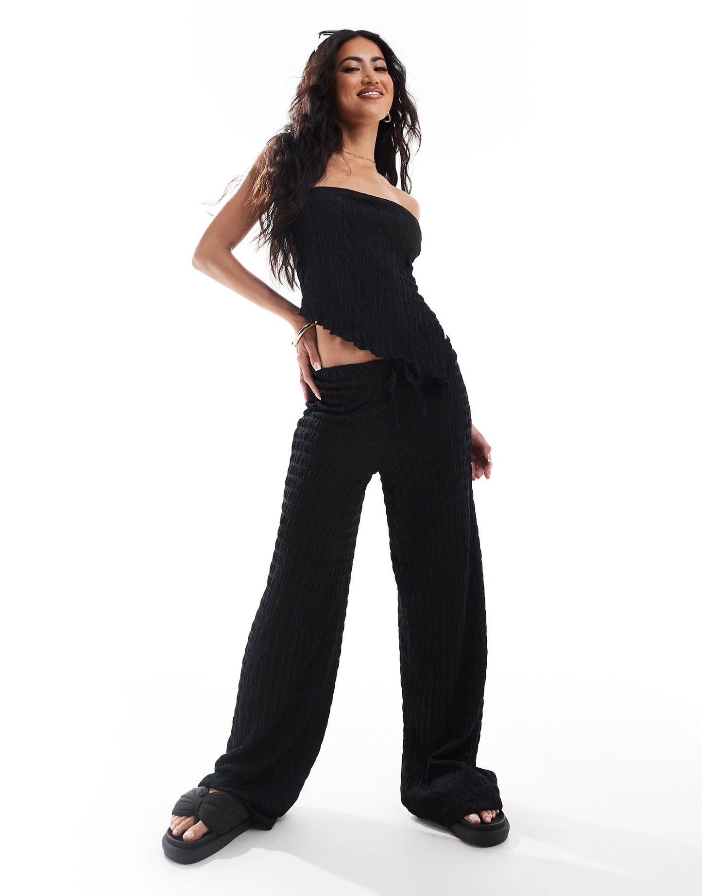 Textured Wide Leg Trousers Co Ord